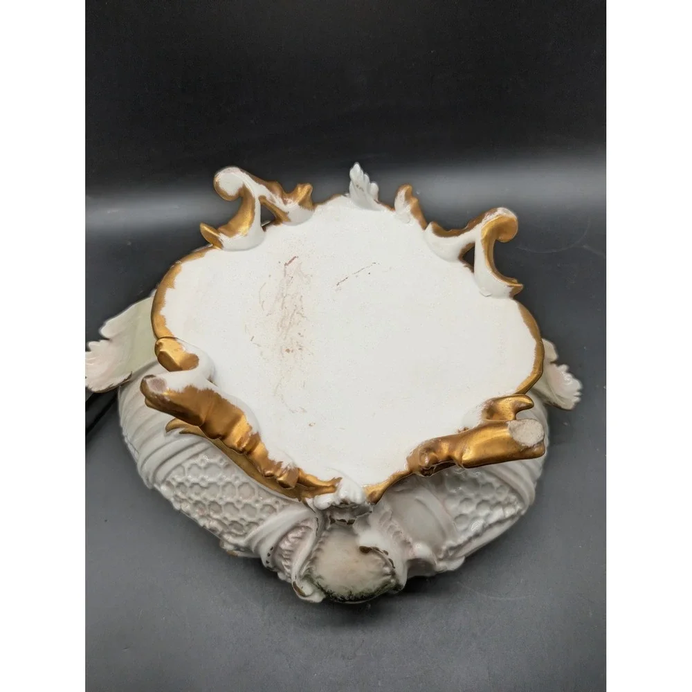 Vintage Hand Painted Floral Porcelain Centerpiece Bowl Gold Gilt Cherub Footed